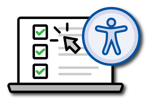 A accessibility icon beside a laptop which showing a survey form